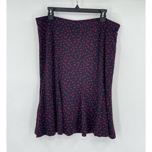 Talbots Blue Red Hearts Print Stretch Knee Length A Line Skirt Sz 14 NEW